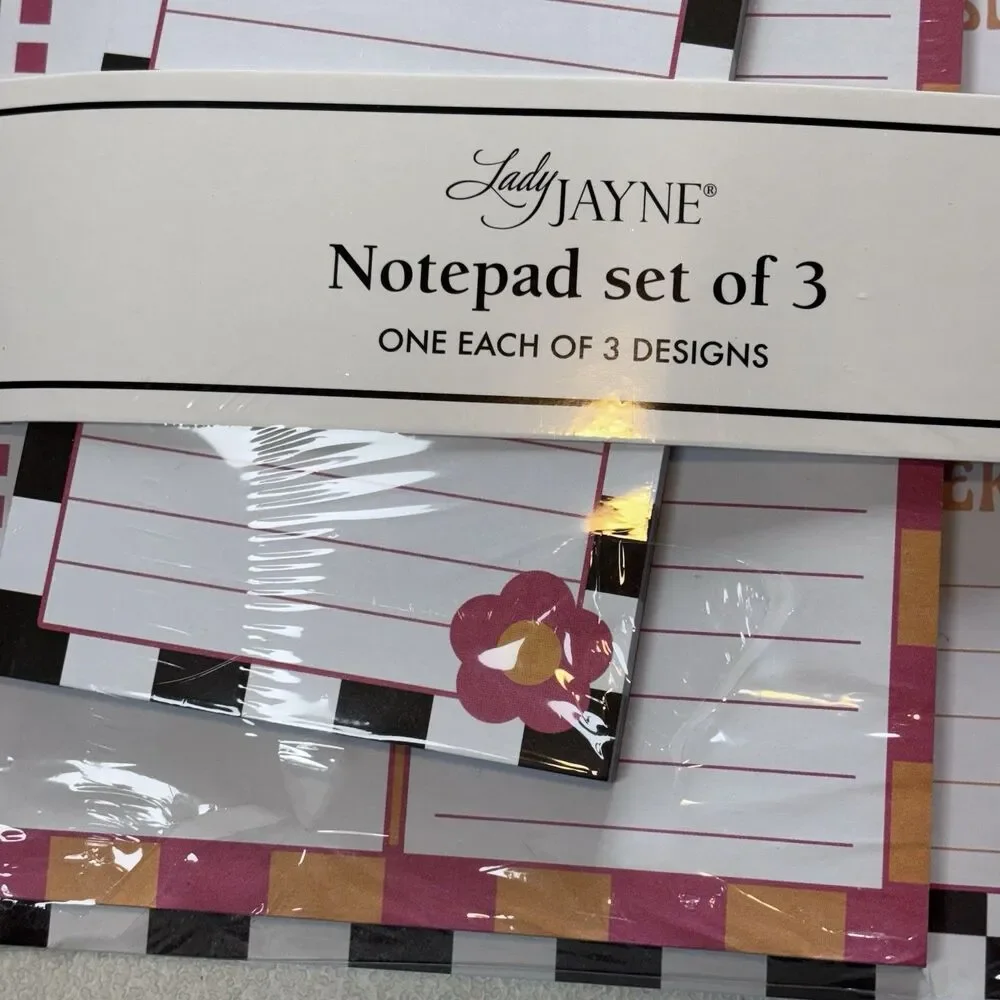 Lady Jayne THIS WEEK Notepad Black White Check Pink Yellow Flowers Teacher Works
